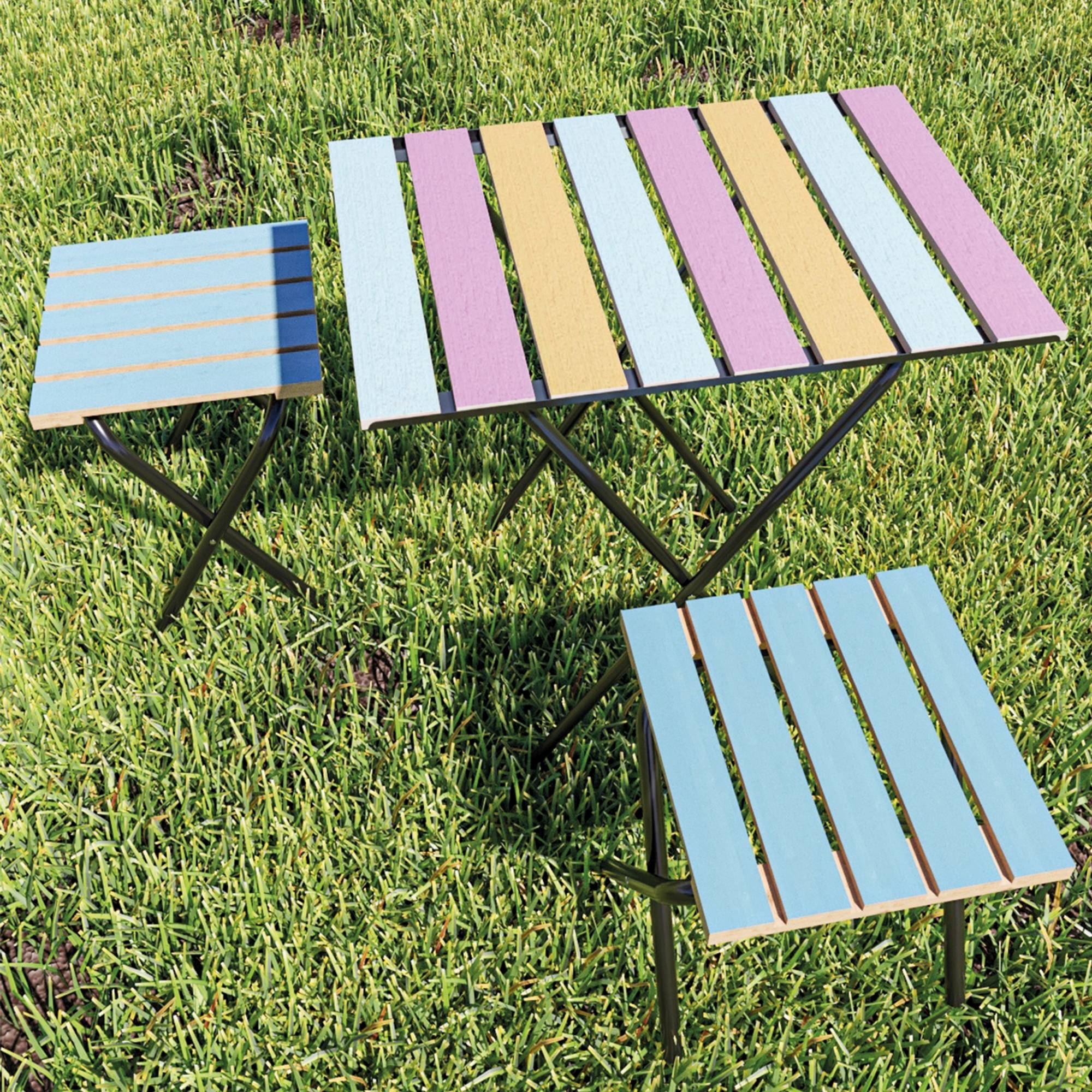 Casa.Pro - Set de bistrot Pieksämäki avec table et 2 tabourets pliantes métal bois de pin noir multicolore bleu [en.casa] - Imagen 5