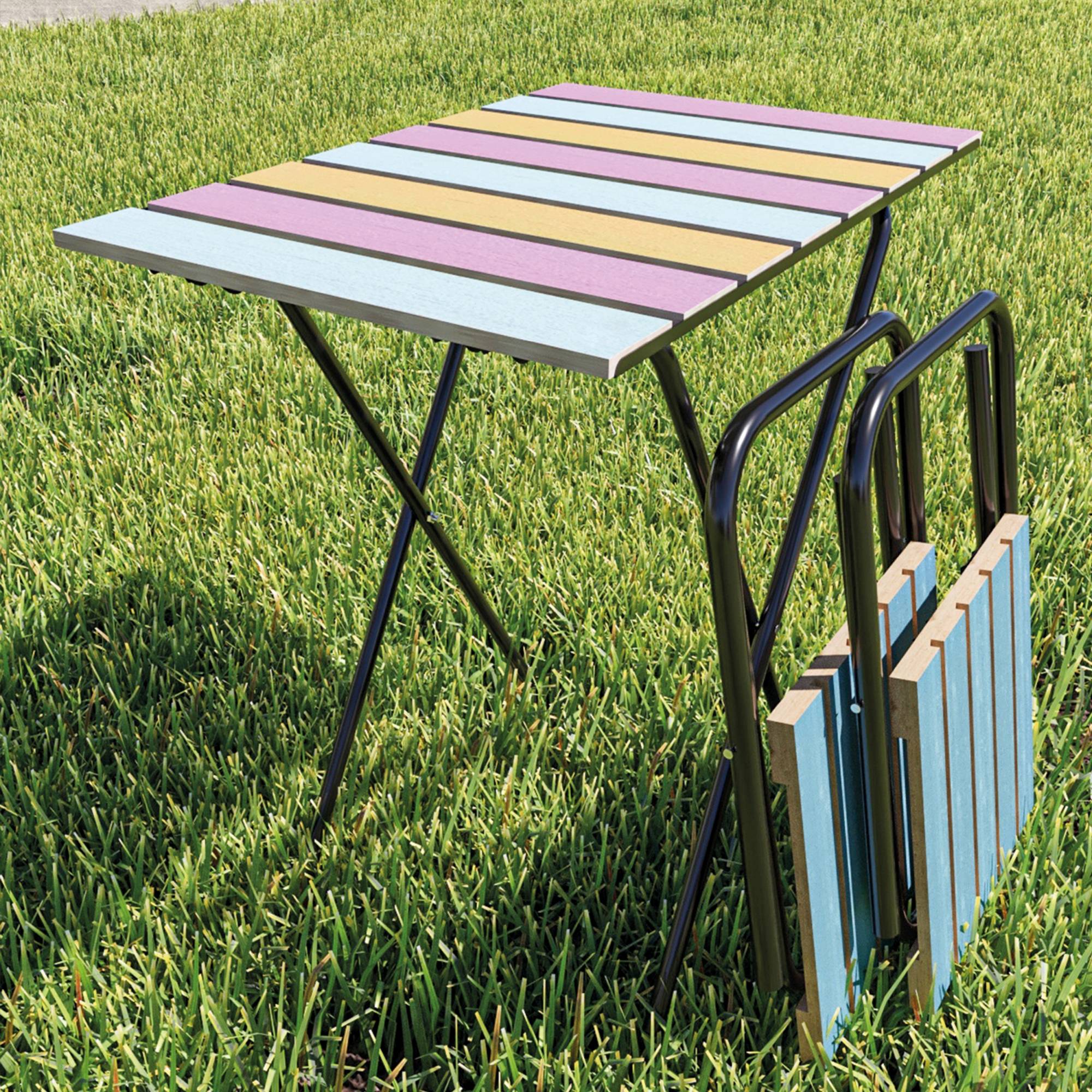 Casa.Pro - Set de bistrot Pieksämäki avec table et 2 tabourets pliantes métal bois de pin noir multicolore bleu [en.casa] - Imagen 6