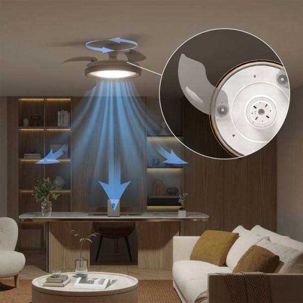 Philips - Ventilateur de Plafond - Plafonnier  - Philips - Bliss - Pales rétractables - Diametre 106 cm -Bois - LED intégrée + télécommande - Image 3