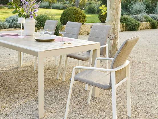 Hesperide - Table de jardin rectangulaire alu Evasion 8 places effet bois Lin Argile + 8 fauteuils Piazza - Hespéride - Image 7