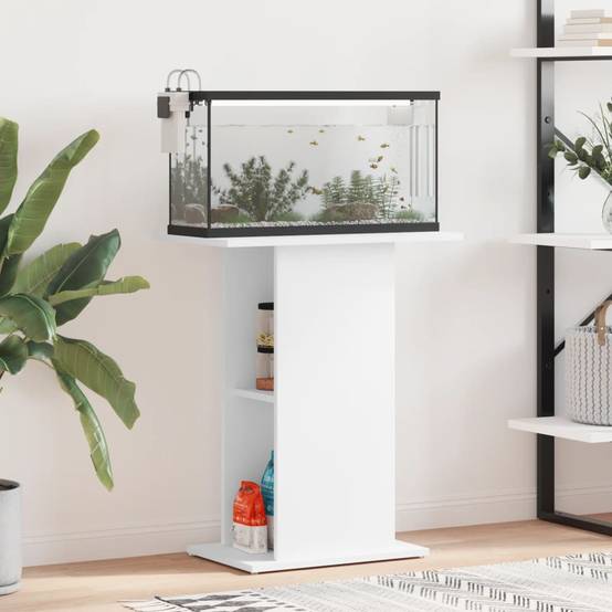 Meuble Aquarium Compact Bois Ingénierie avec Étagère Ouverte pour Bureau Blanc - ComfortXL Outdoor Living - Image 1