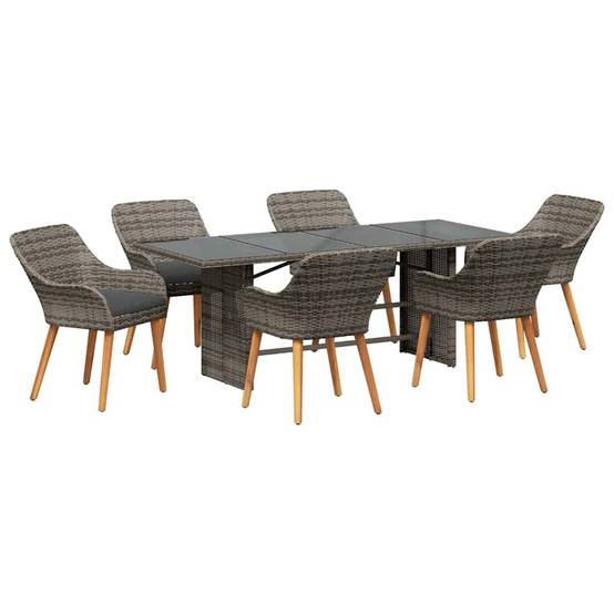 Table et chaises de jardin 7 pcs en polyrotin pour repas en extérieur Gris – ComfortXL Outdoor Living - Image 2