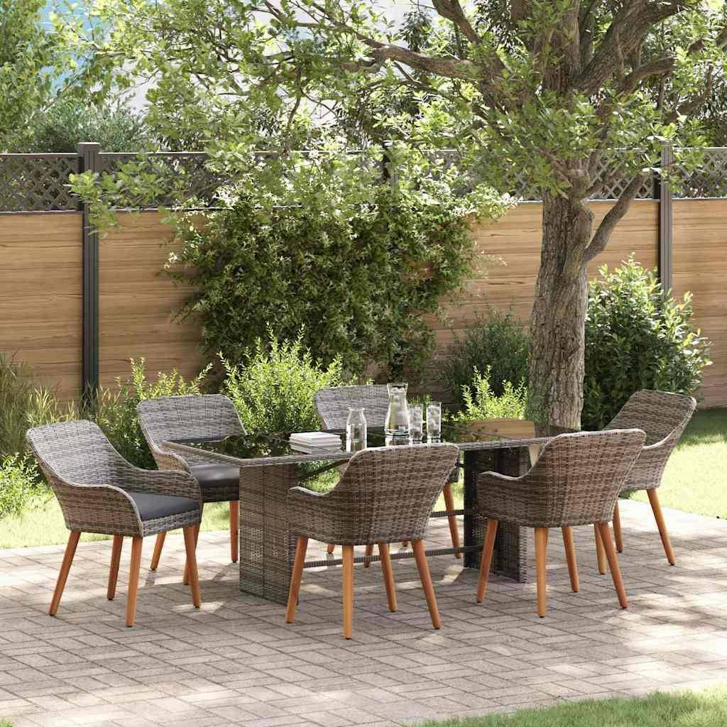 Table et chaises de jardin 7 pcs en polyrotin pour repas en extérieur Gris – ComfortXL Outdoor Living - Image 1