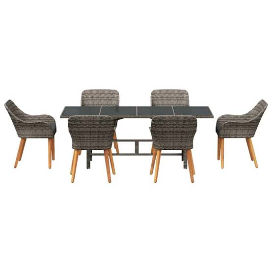 Table et chaises de jardin 7 pcs en polyrotin pour repas en extérieur Gris – ComfortXL Outdoor Living - Image 7