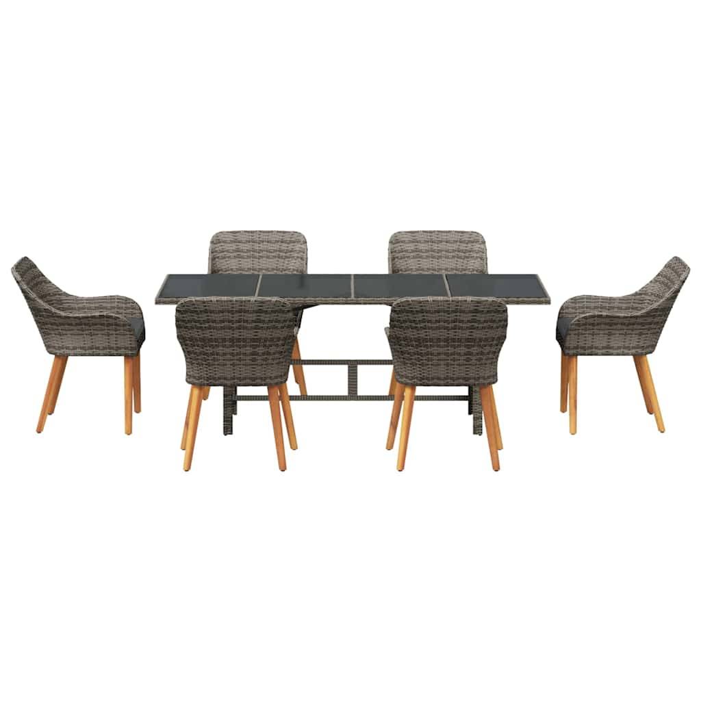 Table et chaises de jardin 7 pcs en polyrotin pour repas en extérieur Gris – ComfortXL Outdoor Living - Image 7