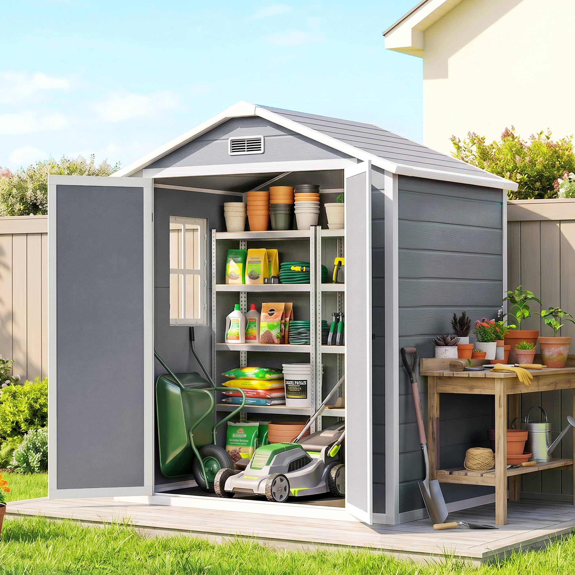 ComfortXL - Abri de jardin métal et résine 183 x 134 x 210 cm gris pour outils sécurisés - ComfortXL Outdoor Living - Image 1