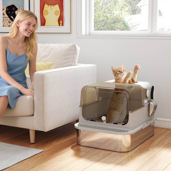 Maison de Toilette XXL Acier Inoxydable pour Grand Chat avec Double Entrée et Pelle Gris - ComfortXL Outdoor Living - Image 4