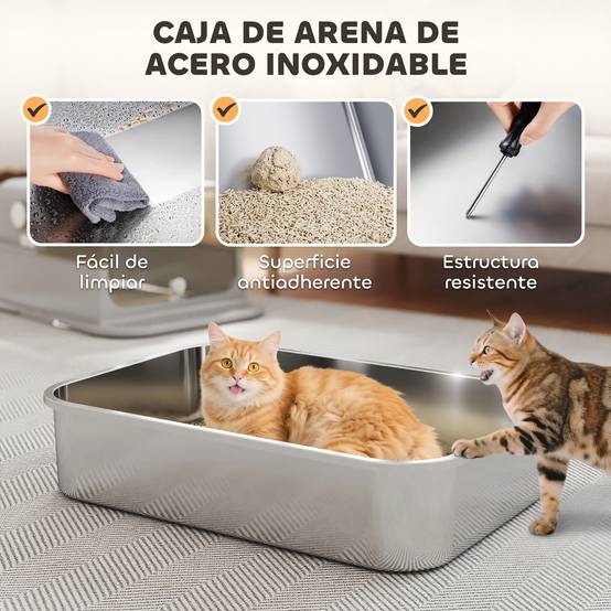 Maison de Toilette XXL Acier Inoxydable pour Grand Chat avec Double Entrée et Pelle Gris - ComfortXL Outdoor Living - Image 6