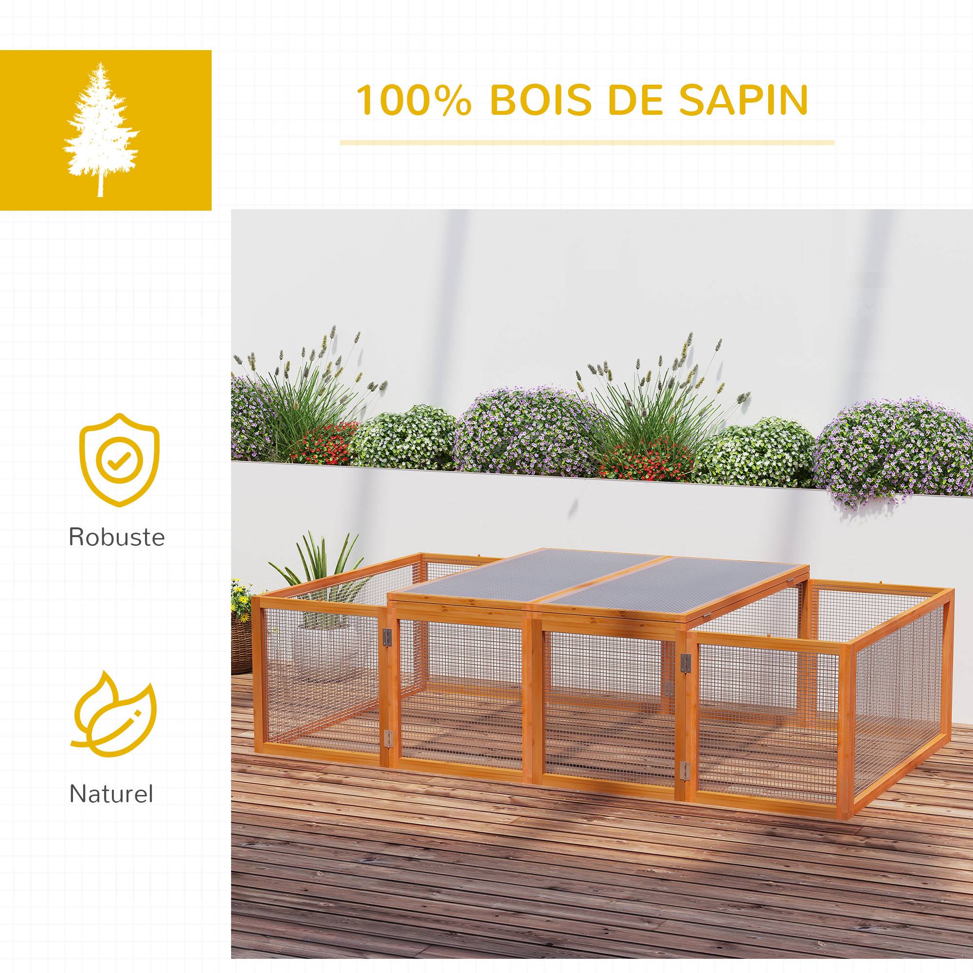 Sans Marque - Clapier cage à lapins extérieur intérieur 2 portes supérieures 181L x 100l x 48H cm bois massif pin - Image 7