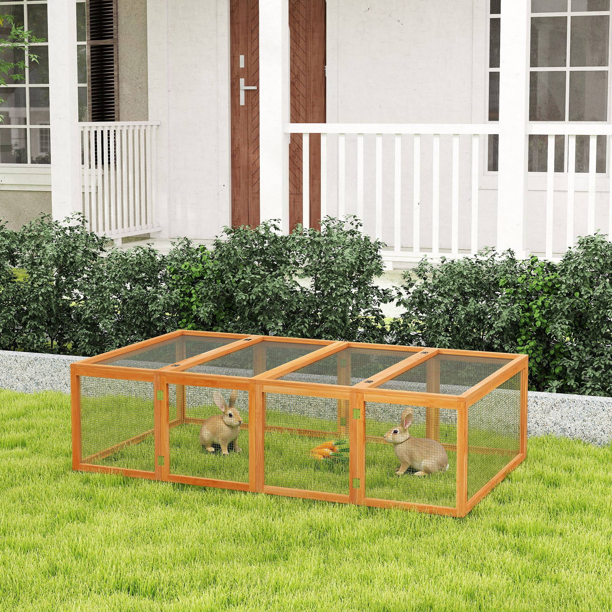 Sans Marque - Clapier cage à lapins extérieur intérieur 2 portes supérieures 181L x 100l x 48H cm bois massif pin - Image 4