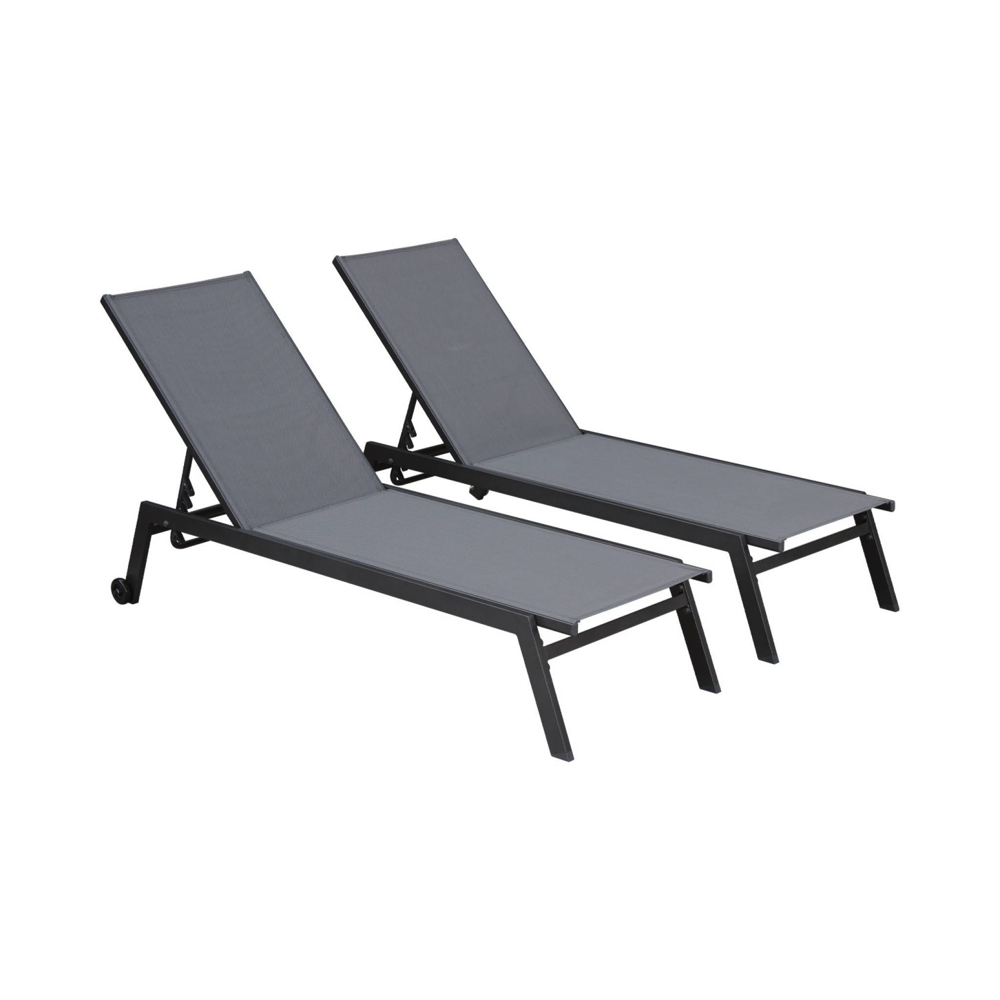 sweeek - Lot de 2 bains de soleil ELSA en aluminium gris anthracite et textilène gris taupe. transats multi positions avec roulettes | sweeek - Image 2