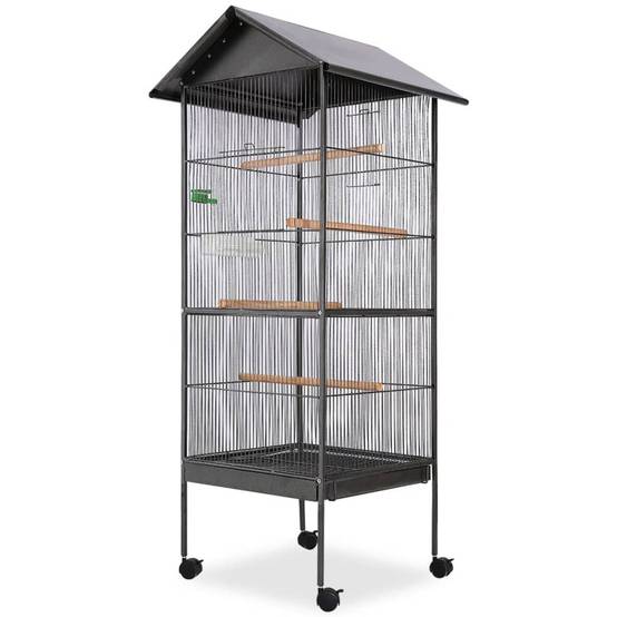 Vidaxl - Cage à oiseaux avec toit Acier Noir 66 x 66 x 155 cm vidaXL 170409 - Image 1