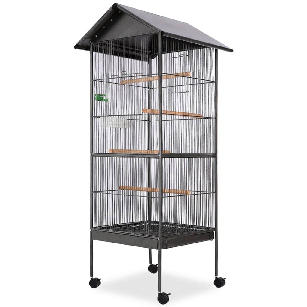 Vidaxl - Cage à oiseaux avec toit Acier Noir 66 x 66 x 155 cm vidaXL 170409