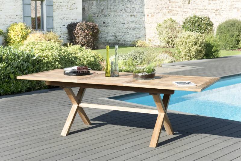 Macabane - FUN - Table de jardin 10 pers.- rect. pieds croisés 180/240 bois Teck - Imagen 2