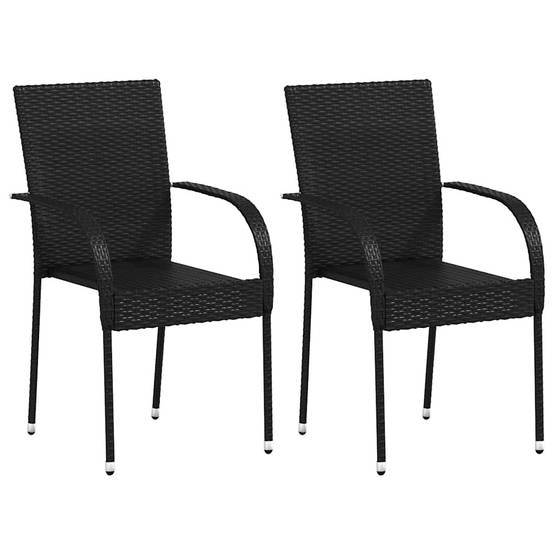 Lot de 2 Chaises de Jardin Empilables en Résine Tressée pour Balcon et Terrasse Noir – ComfortXL Outdoor Living - Image 2