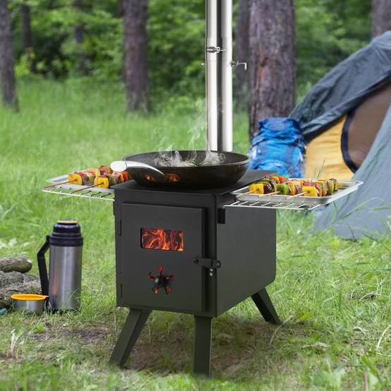 VEVOR Poêle à bois portable 86 pouces en acier, 8 tuyaux, pour tente camping 1400 po³, cuisine/chauffage. - Image 8