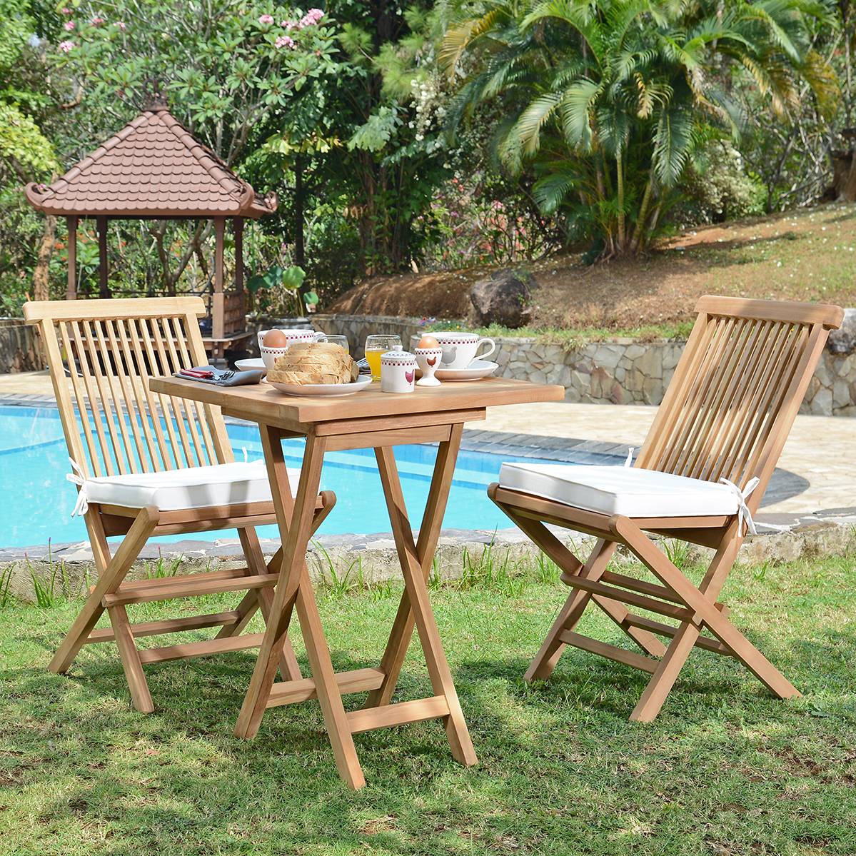 Chaises  de jardin pliantes en teck massif Java (Lot de 4) - TECK'Attitude - Image 8