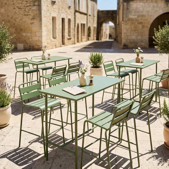 Oviala - Table haute de jardin en métal vert cactus 120 cm Palavas - Oviala - Image 6