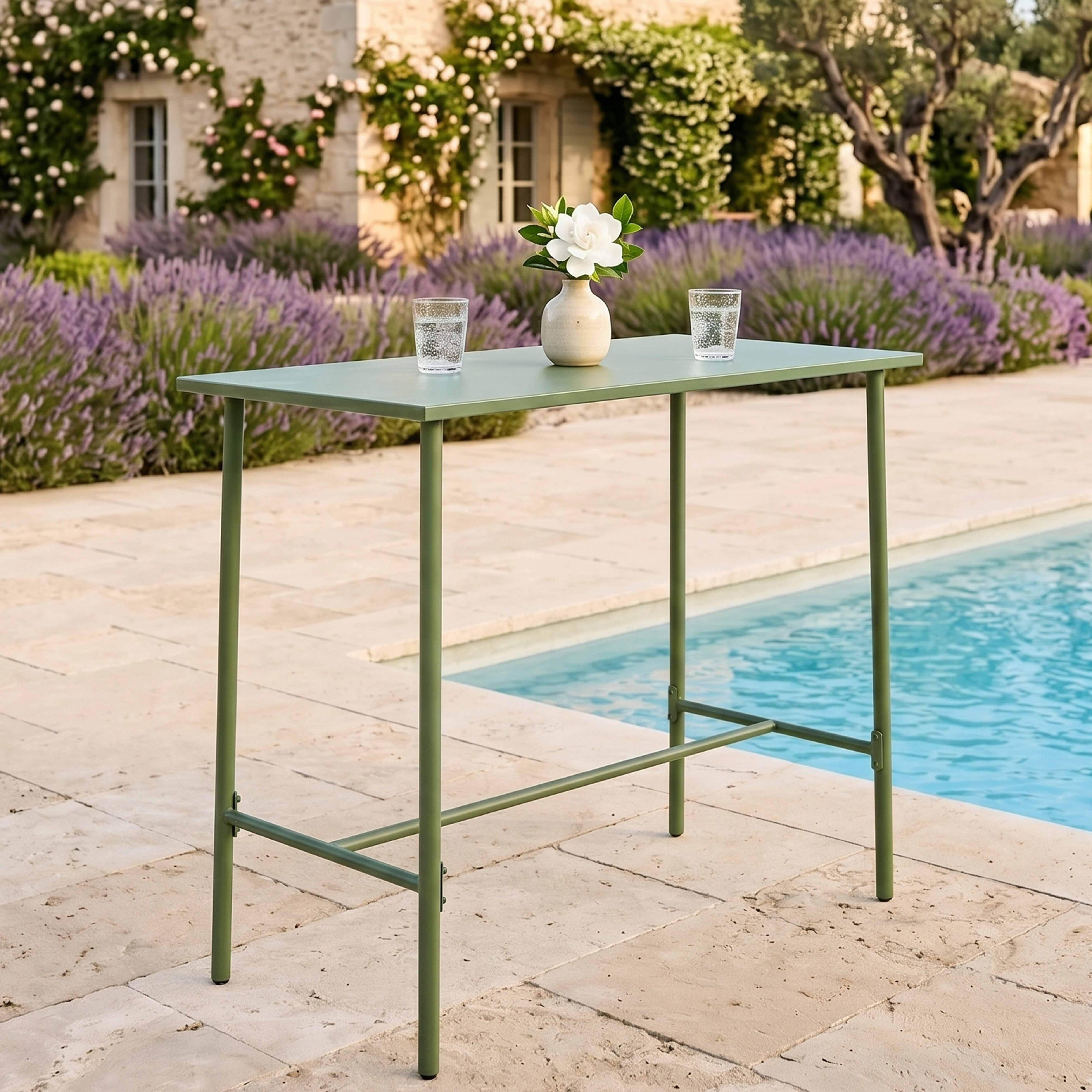Oviala - Table haute de jardin en métal vert cactus 120 cm Palavas - Oviala - Image 4