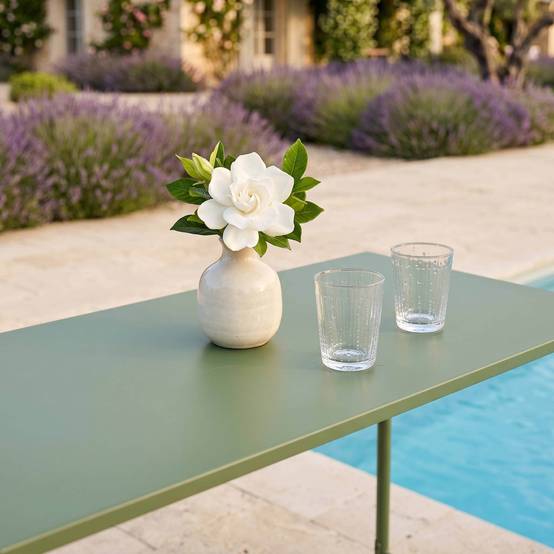 Oviala - Table haute de jardin en métal vert cactus 120 cm Palavas - Oviala - Image 5