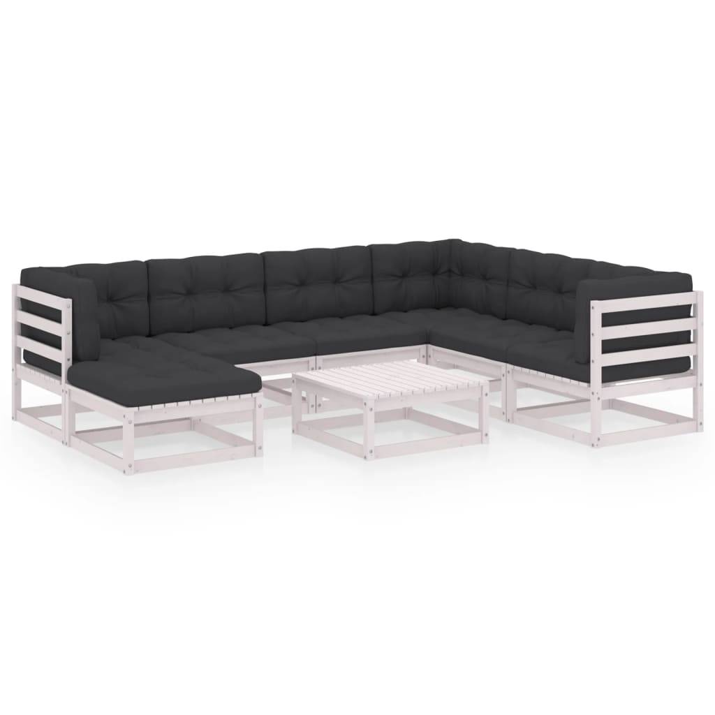 Salon de Jardin Blanc 8 Pièces en Bois de Pin avec Coussins Anthracite – ComfortXL Outdoor Living - Image 2