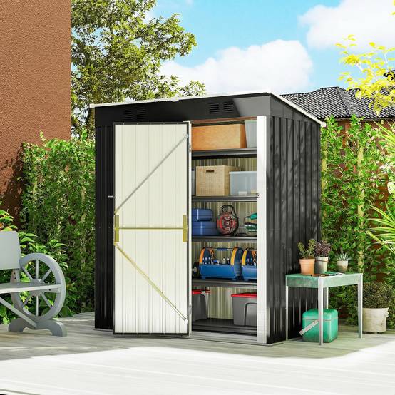 Abri jardin adossable acier rangement extérieur toit incliné 163x90x179cm foncé - ComfortXL Outdoor Living - Image 4