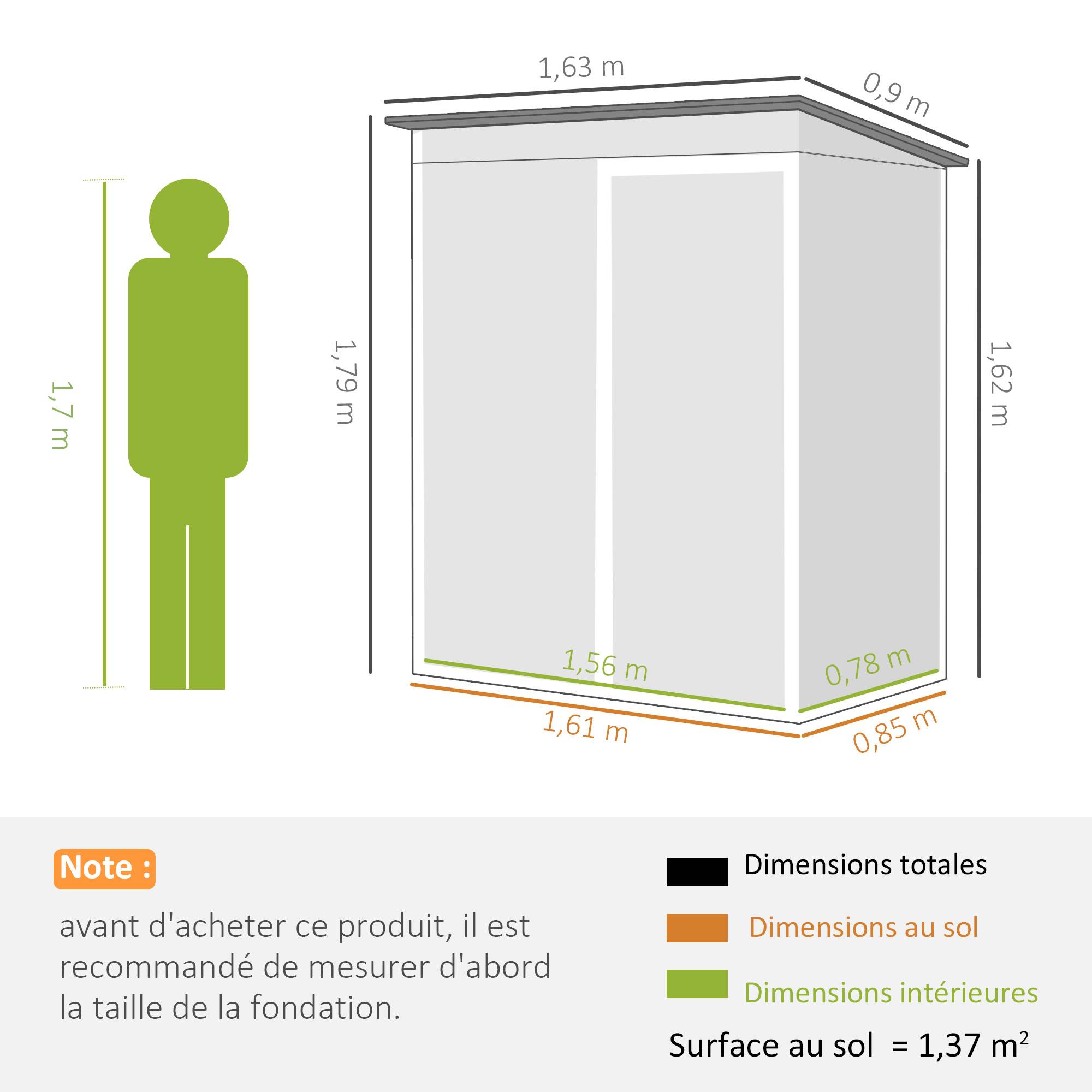 Abri jardin adossable acier rangement extérieur toit incliné 163x90x179cm foncé - ComfortXL Outdoor Living - Image 5