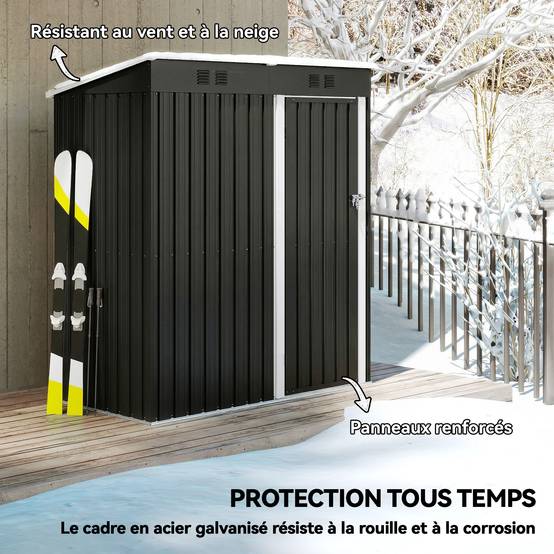Abri jardin adossable acier rangement extérieur toit incliné 163x90x179cm foncé - ComfortXL Outdoor Living - Image 7
