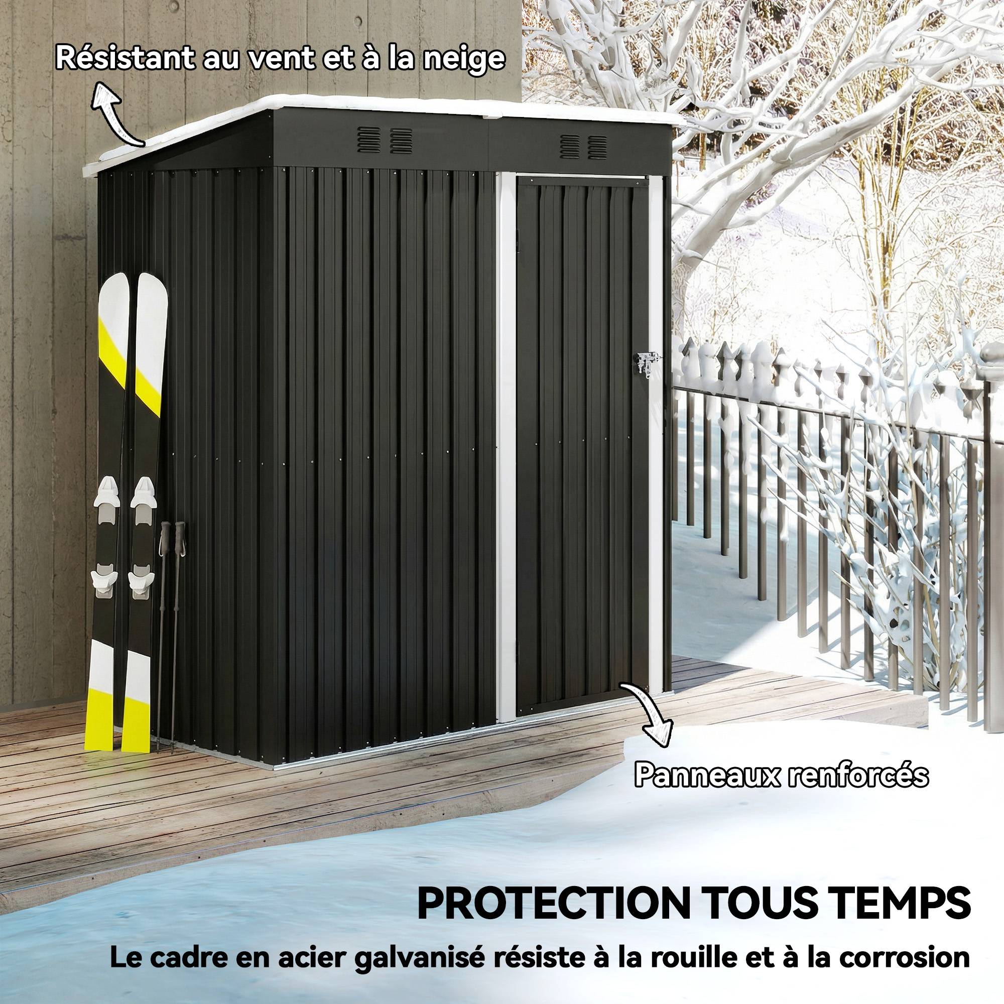 Abri jardin adossable acier rangement extérieur toit incliné 163x90x179cm foncé - ComfortXL Outdoor Living - Image 7