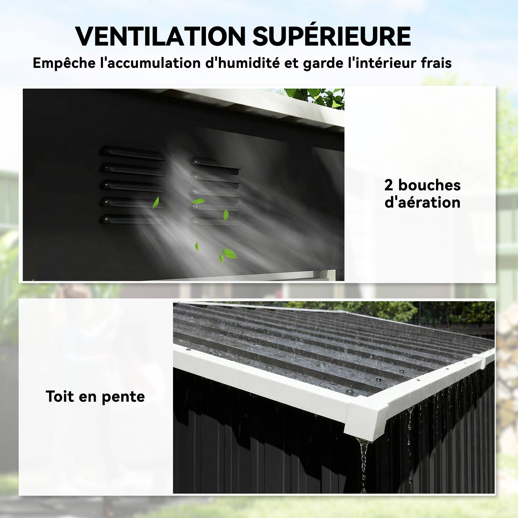Abri jardin adossable acier rangement extérieur toit incliné 163x90x179cm foncé - ComfortXL Outdoor Living - Image 8
