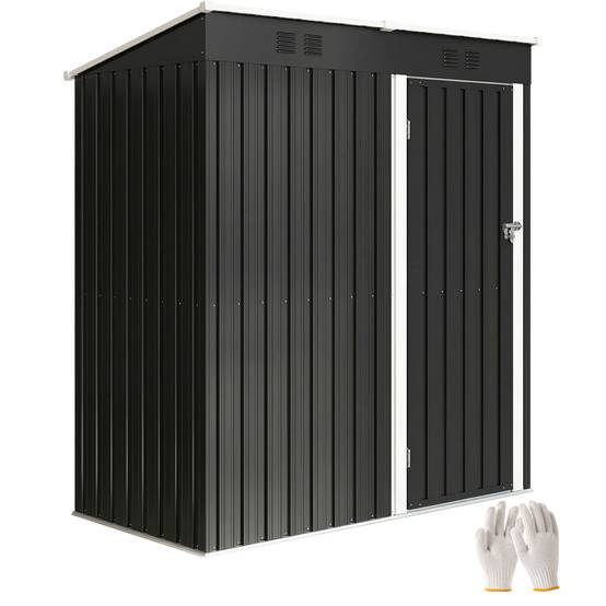 Abri jardin adossable acier rangement extérieur toit incliné 163x90x179cm foncé - ComfortXL Outdoor Living - Image 1