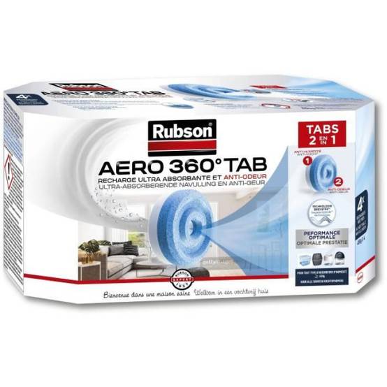 Rubson - Déshumidificateur d'Air Absorbeur - RUBSON - AERO 360 - Recharge - Neutre - Lot de 4