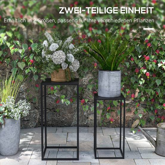 Lot 2 porte-plantes métal style industriel salon balcons hauteurs 58-65cm noir - ComfortXL Outdoor Living - Image 6