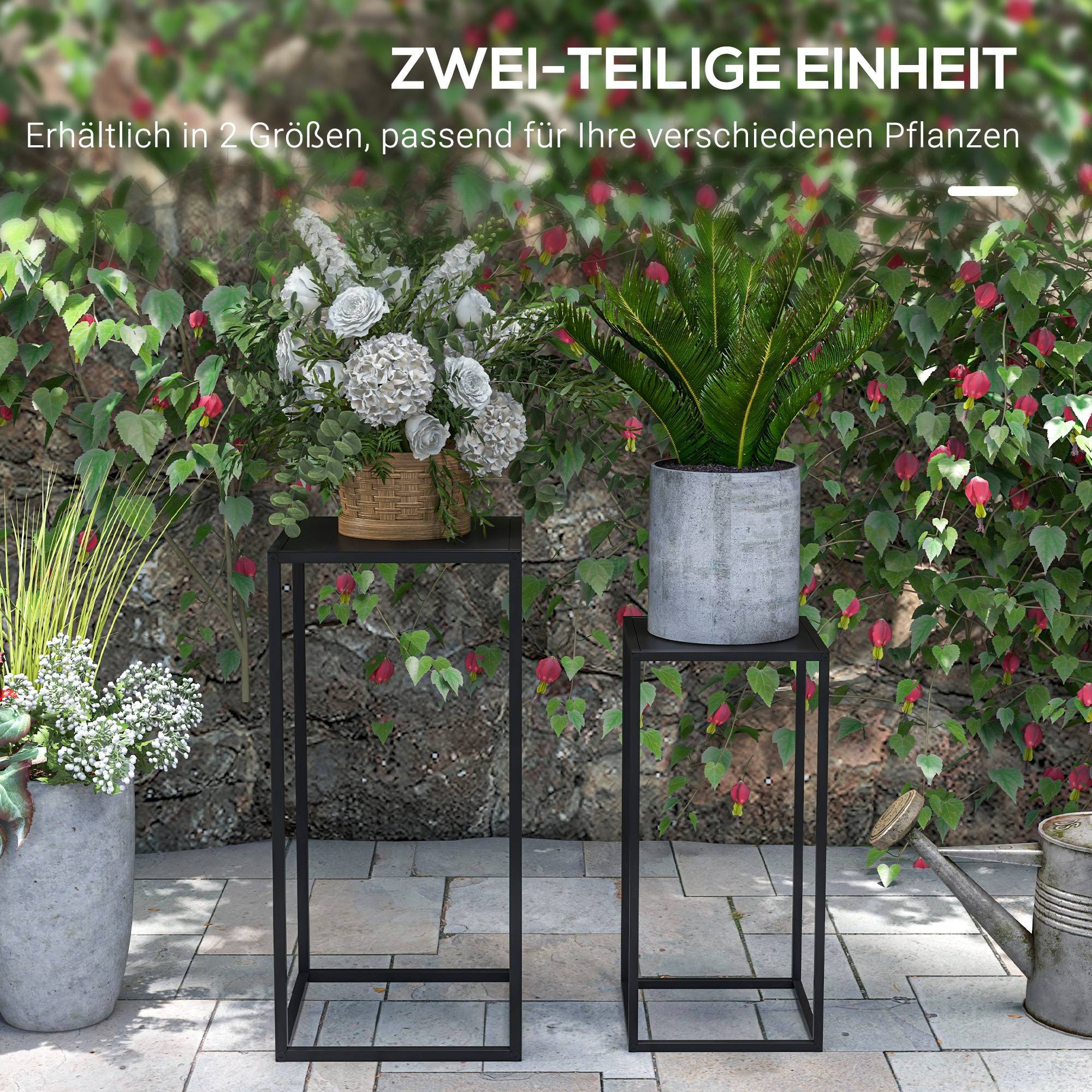 Lot 2 porte-plantes métal style industriel salon balcons hauteurs 58-65cm noir - ComfortXL Outdoor Living - Image 6