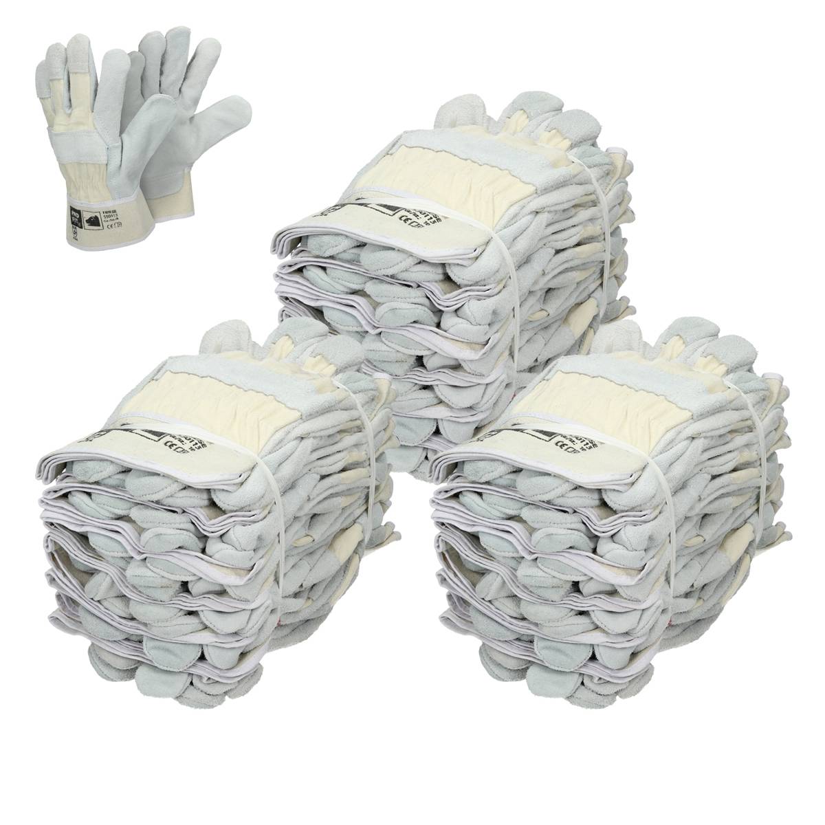 Ecd-Germany - ECD Germany 36 paires de gants Pro-Fit® en cuir croûte de bovin taille 8/M - naturel - avec manchette en toile - Imagen 2