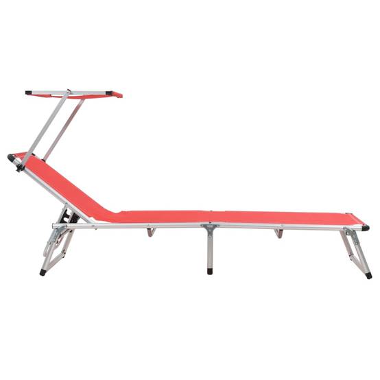 Lot 2 transats chaises longues Aluminium Plage Pliable auvent réglable Rouge - ComfortXL Outdoor Living - Image 4