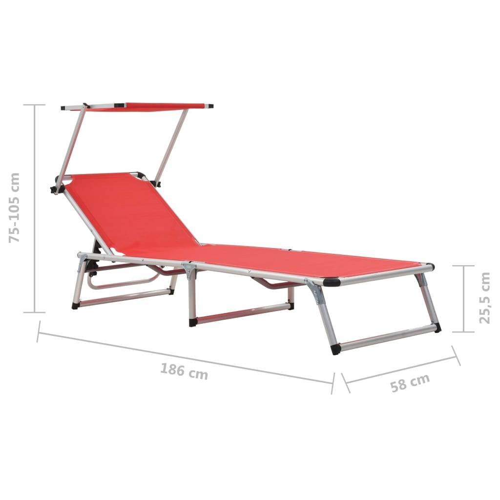 Lot 2 transats chaises longues Aluminium Plage Pliable auvent réglable Rouge - ComfortXL Outdoor Living - Image 10