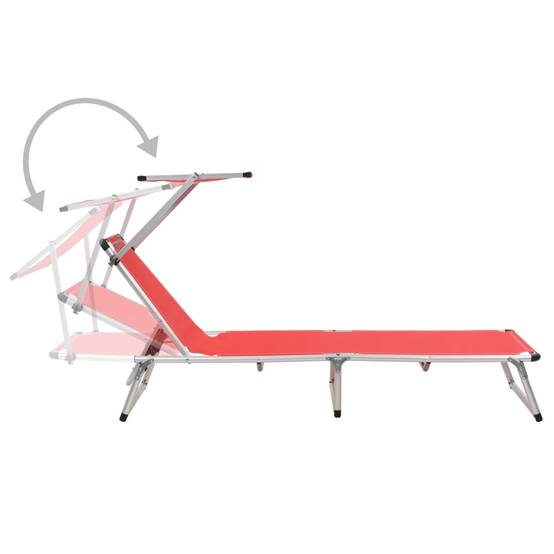Lot 2 transats chaises longues Aluminium Plage Pliable auvent réglable Rouge - ComfortXL Outdoor Living - Image 5