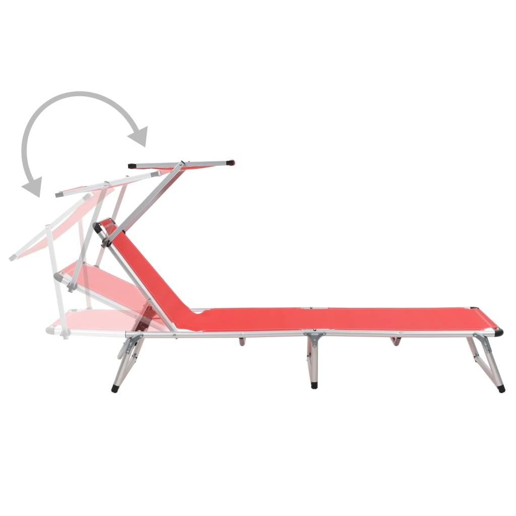Lot 2 transats chaises longues Aluminium Plage Pliable auvent réglable Rouge - ComfortXL Outdoor Living - Image 5
