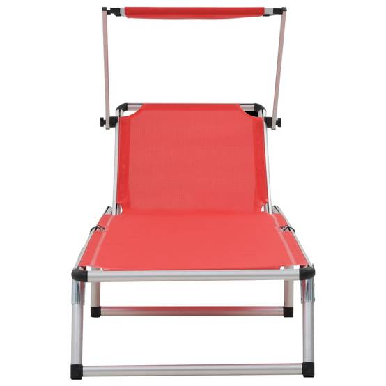 Lot 2 transats chaises longues Aluminium Plage Pliable auvent réglable Rouge - ComfortXL Outdoor Living - Image 3