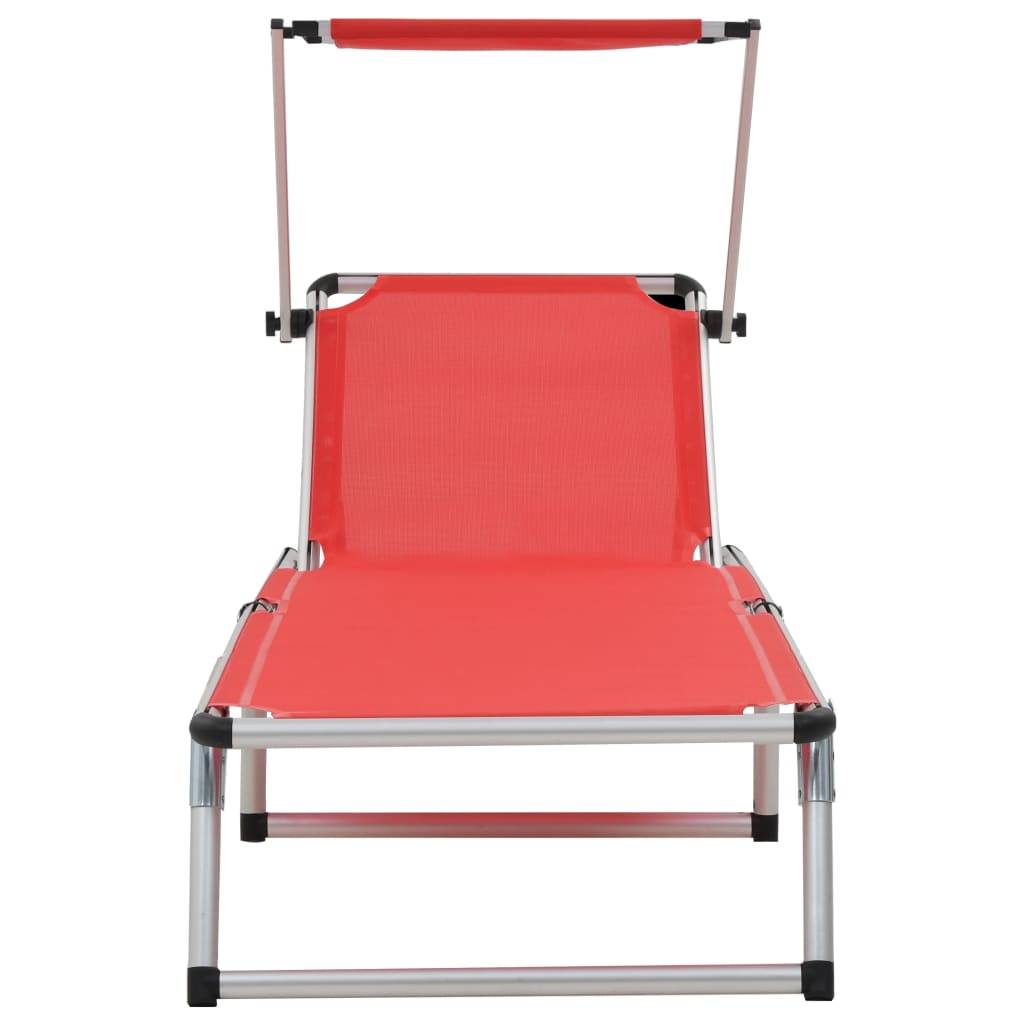 Lot 2 transats chaises longues Aluminium Plage Pliable auvent réglable Rouge - ComfortXL Outdoor Living - Image 3
