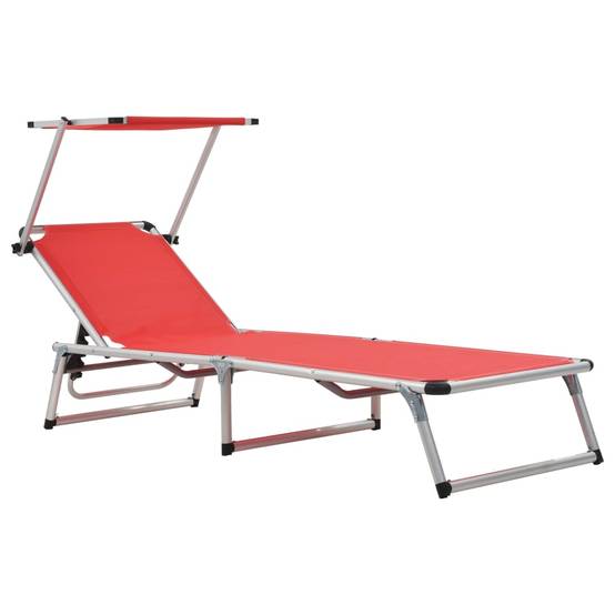 Lot 2 transats chaises longues Aluminium Plage Pliable auvent réglable Rouge - ComfortXL Outdoor Living - Image 2