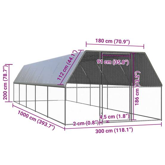 Enclos poulailler extérieur 3x10x2 m acier galvanisé avec bâche de toit – ComfortXL Outdoor Living - Image 5