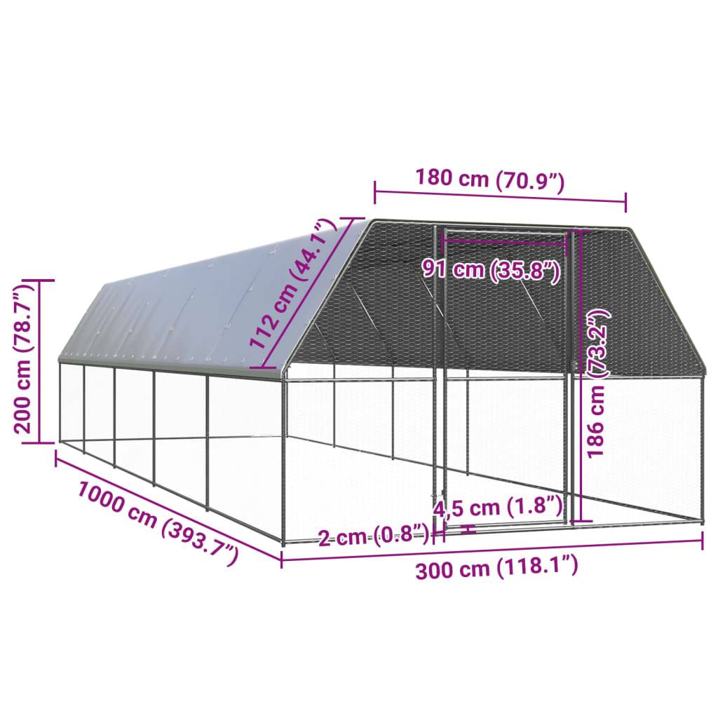 Enclos poulailler extérieur 3x10x2 m acier galvanisé avec bâche de toit – ComfortXL Outdoor Living - Image 5