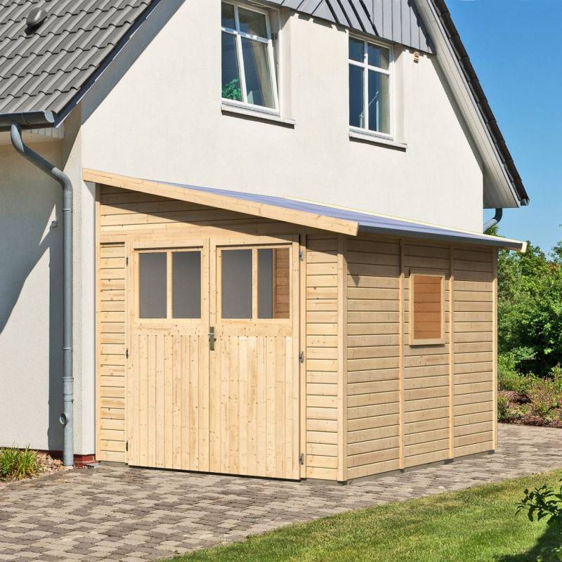 Abri de jardin adossé 6,23m² bois massif 19mm marron Karibu Bomlitz 3 avec embase traitée - Image 2