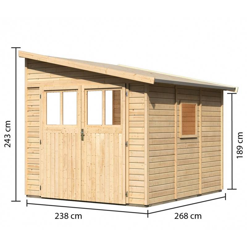 Abri de jardin adossé 6,23m² bois massif 19mm marron Karibu Bomlitz 3 avec embase traitée - Image 3