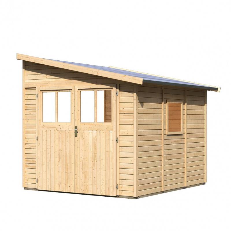 Abri de jardin adossé 6,23m² bois massif 19mm marron Karibu Bomlitz 3 avec embase traitée - Image 4