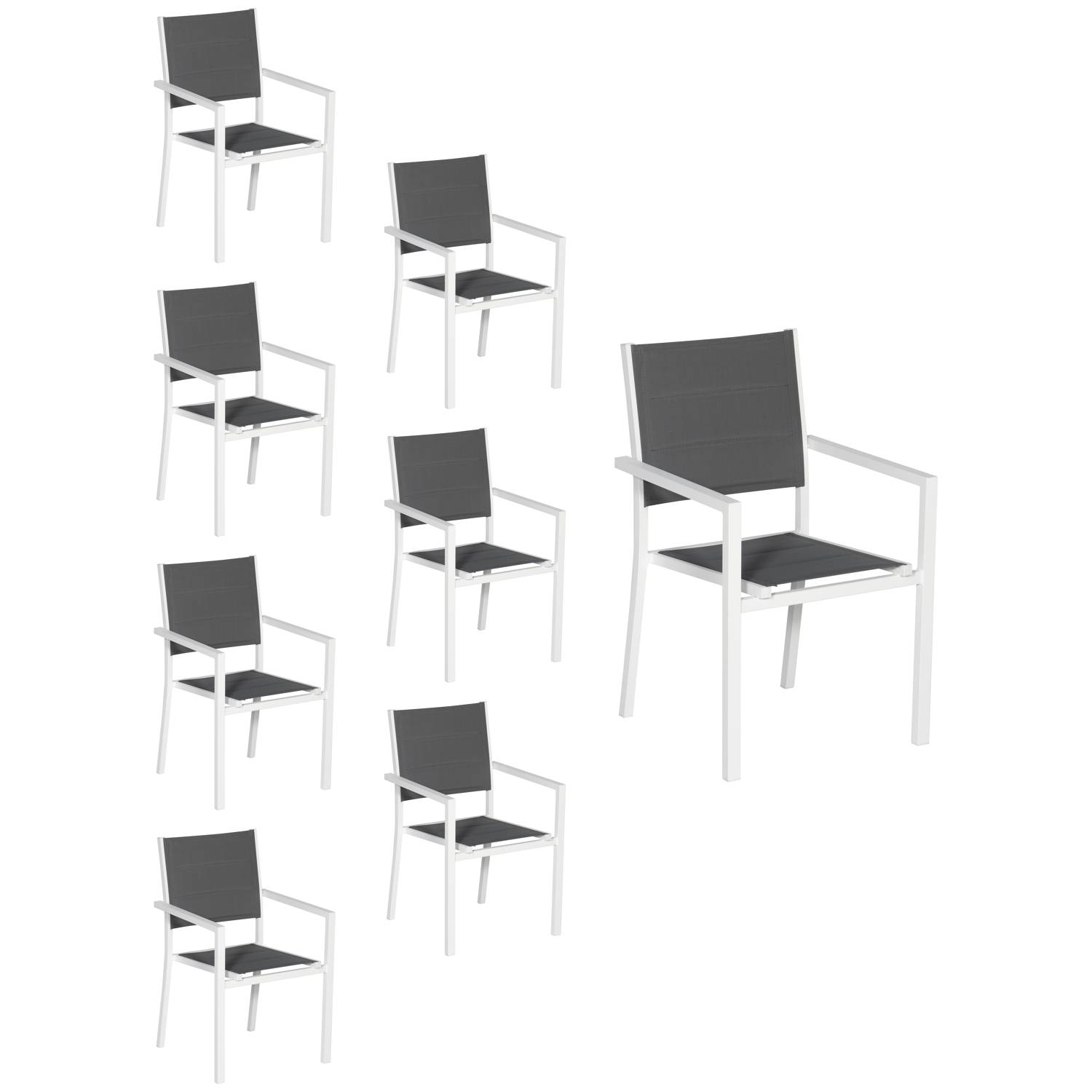 Happy Garden - Lot de 8 chaises rembourrées en aluminium blanc - textilène gris - HAPPY GARDEN - Imagen 1