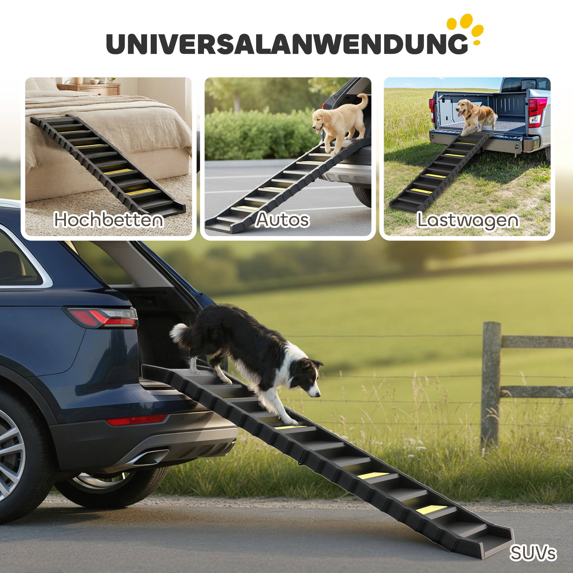 Rampe chien pliable, voiture/SUV, antidérapante, grands animaux jusqu'à 25 kg, 154x40cm, noir - Image 9