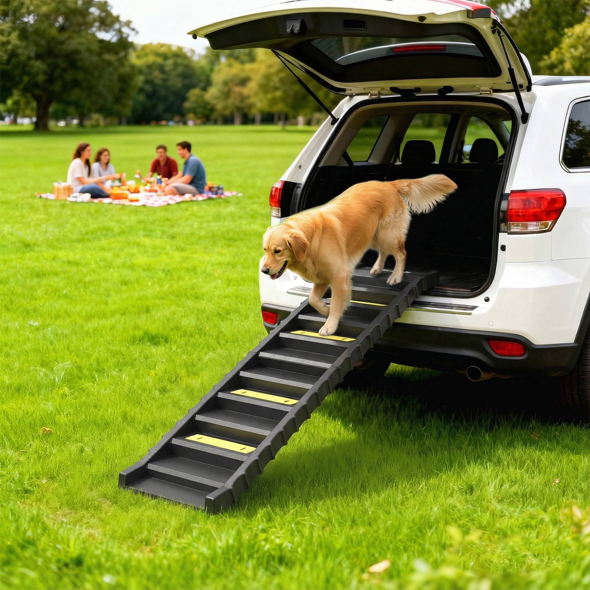 Rampe chien pliable, voiture/SUV, antidérapante, grands animaux jusqu'à 25 kg, 154x40cm, noir - Image 4